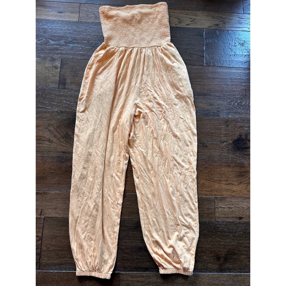 American Eagle Strapless Smocked Jumpsuit Peach Orange Cotton Harem Medium